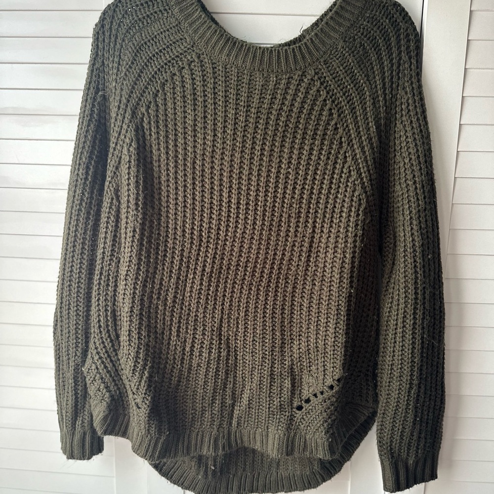 SO Green Crew Neck Chunky Knit Sweater